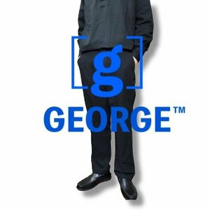 SL1-388★USA直輸入★良品＆正規品★【GEORGE ジョージ】ストレッチ素材 ノータック スラックス トラウザー【W32 82センチ】黒 ブラック