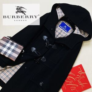 g6美品★参考価格15万　ほっこり羊毛ウール●BURBERRY BLUE LABEL 高級ロングダッフルコート バーバリーコート 38 M ノバチェック