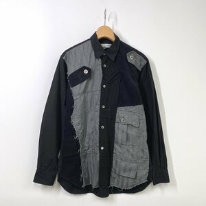 COMME des GARCONS SHIRT 再構築シャツ XS ブラック 黒 パッチワーク 長袖シャツ カットオフ コムデギャルソンシャツ