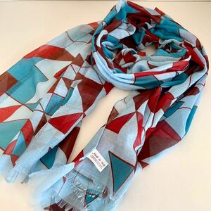 イタリア製 ストール 大判 総柄 幾何学柄 Made in ITALY 薄手 スカーフ ショール 未使用品