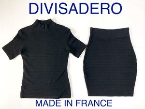 送料無料美品DIVISADEROフランス製ストレッチセットアップタイト美シルエット立体ニットMADEINFRANCEレディース女性用ワンピース上下セット