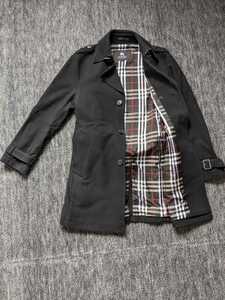 バーバリーブラックレーベル　ウール　羊毛　カシミヤ混　トレンチコート　Mサイズ 黒色　ブラック　即決　BURBERRY BLACK LABEL