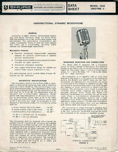 SHURE シュア UNIDRECTIONAL DYNAMIC MICROPHONE 単一指向性 ダイナミック マイクロホン MODEL 556S UNIDYNE Ⅱ DATA SHEET データシート