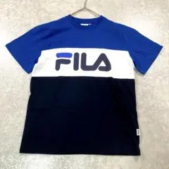 フィラ　Tシャツ　BIGロゴ　切替　ブルー　春夏　Mサイズ　メンズ