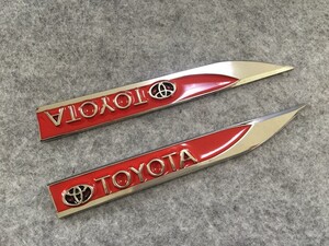 ★トヨタ TOYOTA★レッド★ 金属ステッカー エンブレム デカール 2枚セット 3D 立体 車用装飾 両面テープで取付簡単