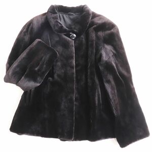 極美品●シェアードミンク MINK 本毛皮ショートコート ジャケット ブラック（ダークブラウンに近い） 毛質艶やか・柔らか◎