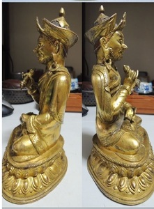 清代 銅金 仏像 佛像 チベット仏 細密細工 蓮花生仏 格裟耳王 仏教美術 時代保証 重さ１．５ｋｇ