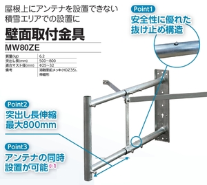 DXアンテナ 強力壁面固定金具 MW80ZE 雪害対策に