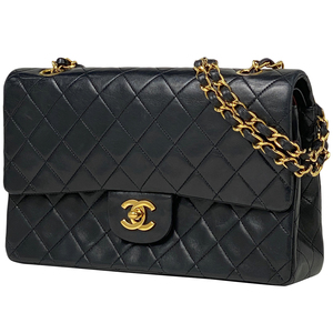 シャネル CHANEL マトラッセ Wフラップ チェーン ショルダーバッグ ココマーク レザー ブラック A01112 レディース 【中古】