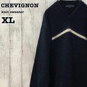 CHEVIGNON US アメリカ古着 ラインデザイン Vネック コットンニット XL