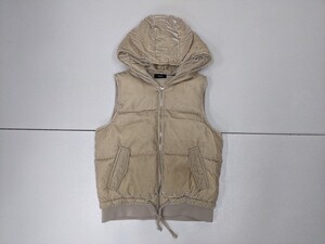 15．セオリー Theory PUFFER.VELVET ECTOR ダウンベスト ジップアップ フード ベロア ドロスト レディースS ベージュ x306