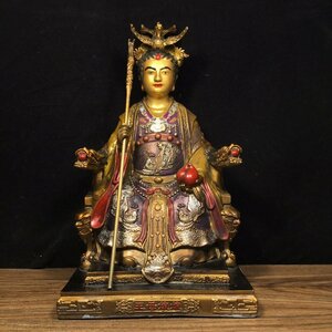 ◆古寳堂◆清 銅製 金鍍 彩繪 王母娘娘像 仏教古美術 供養品 極細工 古置物 古擺件 中国古美術 時代物 古董品