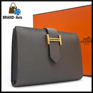 【新品同様!!/2023年製】エルメス HERMES ヴォーエプソン エトゥープ ベアン カードケース 名刺入れ B刻印 メンズ レディース★