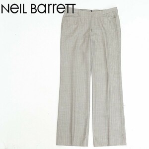 ◆NeIL Barrett ニールバレット シルク混 ストライプ柄 スラックス パンツ グレージュ 42