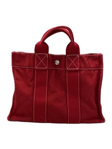 HERMES◆トートバッグ/キャンバス/RED/無地