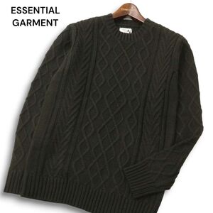 【新品 未使用】 ESSENTIAL GARMENT メンズビギ 秋冬 ウール★ ケーブルニット クルーネック セーター Sz.M　メンズ　C4T08857_A#K