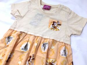 新品■ディズニー 女の子 美女と野獣 ベル 半袖ワンピース 90 オレンジ 可愛い★ 