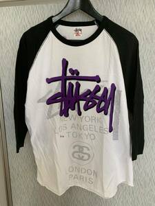 STUSSY ヴィンテージ ダメージ加工ラグランTシャツ M