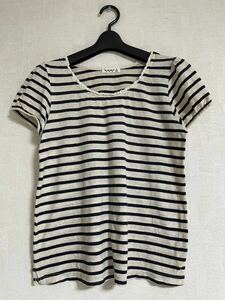 ★sm2★半袖　Ｔシャツ　ボーダー柄　パフスリーブ　レース付　綿100%★ベージュ★Ｍサイズ★サマンサモスモス　Samansa Mos2