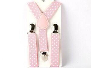 ファッション 子供用 サスペンダー 水玉模様 キャンディーカラー Y型#ピンク+ホワイトドット