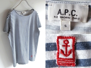 ネコポス対応 A.P.C. アーペーセー アンカーワッペン 半袖 ボーダーカットソー Tシャツ S ブルー ホワイト 青 白 国内正規品