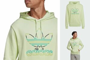 USA購入 アディダス【adidas】製 オーガニック綿100％ 三つ葉 ロゴ刺繍入り プルオーバーパーカーUS Sサイズ 薄グリーン