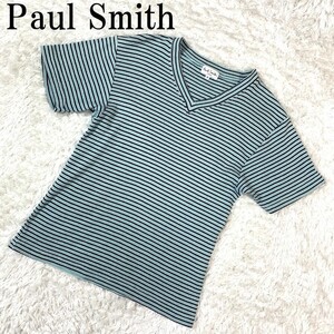 Paul Smith ポールスミス ボーダーカットソー リブカットソー 半袖カットソー 半袖Tシャツ Vネックブルー F B7851