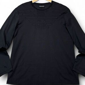 極美品/Lサイズ EMPORIO ARMANI エンポリオアルマーニ 長袖 Tシャツ イーグルロゴ ブラック 黒