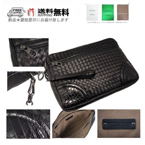 I353 BOTTEGA VENETA ボッテガヴェネタ イタリア製 ドキュメントケース イントレ　ナッパ x リアルクロコ ★ 8263 ブラック