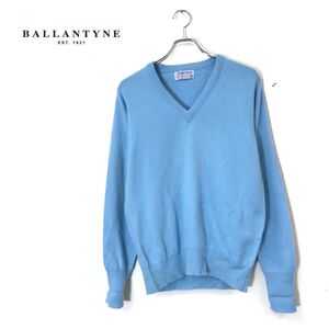 1N1791-N◆old◆ スコットランド製 Ballantyne バランタイン ピュアカシミヤセーター ニット Vネック ◆ size40 ライトブルー ウール100