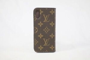 ◎ 中古品 LOUIS VUITTON ルイヴィトン モノグラム フォリオ iPhoneX スマホケース 携帯ケース ブラウン レザー イニシャル入り