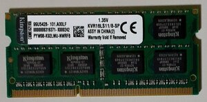 4400 Macで動作確認済み ノート用メモリ PC3L-12800 DDR3L-1600 8GB 1枚 Kingston Mac/Win