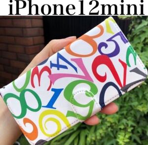 iPhone12miniケース　手帳型ケース　カラフル　ストリート　数字　モード