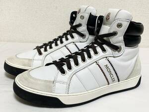 希少 超美品 モンクレール MONCLER NEW LYON レザー スエード ハイカット スニーカー レースアップ シューズ 白 42 26.5～27cm メンズ 靴