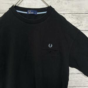 【美品】フレッドペリー 半袖 ロゴ刺繍 月桂樹 シャツ 鹿の子 L 黒 ブルー青　ブラック　FRED PERRY