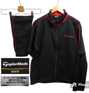 2WAY仕様★Oサイズ【TaylorMade/テーラーメイド】長袖&半袖仕様/ジップアップジャケット/ジャージ/ポリエステル100%/黒×赤/ゴルフウエア★