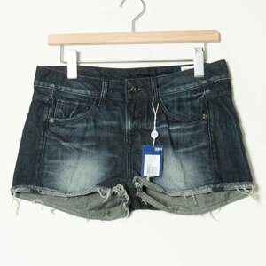 メール便○ タグ付き 未使用 G-Star Raw ジースターロウ 3301 サイズ26 USED加工 ダメージ ハーフデニムパンツ ショーツ ホットパンツ 春夏