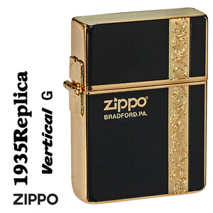 ZIPPO/1935 復刻レプリカ バーチカル アラベスク ブラック 金メッキ 1935VERG 送料無料【ネコポス可】