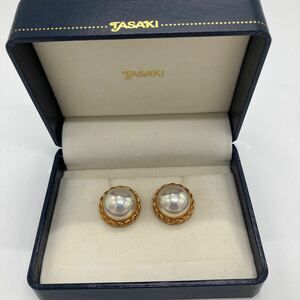 【4142】TASAKI タサキ 田崎真珠 ピアス K18刻印 マベパール パール幅16mm 総重量16.6g　2．3回使用美品　箱付き