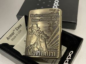 新品 Marlboro Zippoライター マールボロ ジッポー オイルライター AntiqueBrass 真鍮 ゴールド 未使用 喫煙グッズ