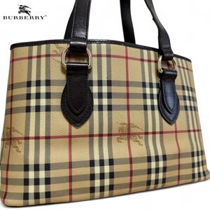 1円●極美品●BURBERRY バーバリー イタリア製 ノバチェック トートバッグ ハンドバッグ 肩掛け シャドーホース PVC レザー 自立 ベージュ