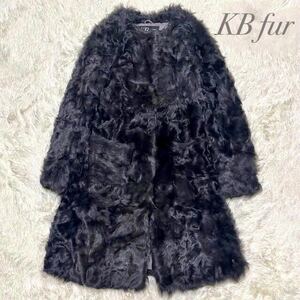 KB Fur/Kinoshitabussan■ムートン リアルカルガンラムファーコート ノーカラー毛皮■ブラックに近いダークグレー 7-9号