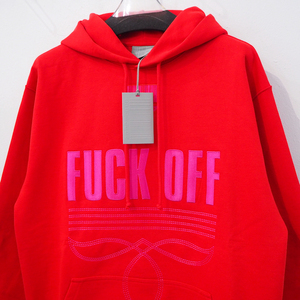 新品 定価154000円 ヴェトモン VTMNTS FUCK OFF 刺繍 フーディー 赤 レッド メンズ レディース XS S M VETEMENTS スウェット パーカー 22aw