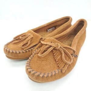 ◇ Minnetonka ミネトンカ フリンジ フラットシューズ モカシン サイズ8 ブラウン レディース E