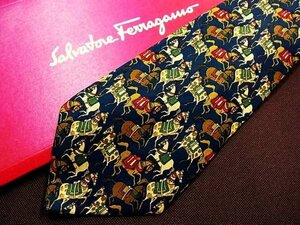 ♪1060D♪状態並品【馬 ウマ 動物 柄】フェラガモ【Ferragamo】ネクタイ