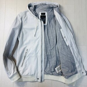 美品/Mサイズ★ディーゼル/DIESEL 羊革 ラムレザー ジップパーカー フーデット ジャケット ブルゾン ロゴプレート メンズ 白 ホワイト