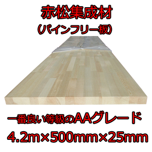 ★MNC★赤松集成板AA★4.2m×500mm×25mm/パイン集成板/パインフリー板/デーブル・カンター・棚・机DIY