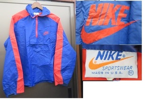  USA製70’s80’sVINTAGEオレンジタグ　NIKE　ナイキ　背中ビッグロゴ　ナイロン プルオーバー　ジャケットJKT　アメリカ米国製　古着