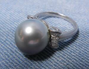 PT900　プラチナ　真珠　パール　指輪　メレダイヤ　0.28C　真珠の直径1.15cm　重さ9.2g