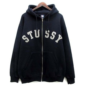 ステューシー STUSSY 赤青タグ スウェット パーカー 裏起毛 アーチロゴ L 紺 ネイビー USA製 90s ヴィンテージ ☆AA★ メンズ